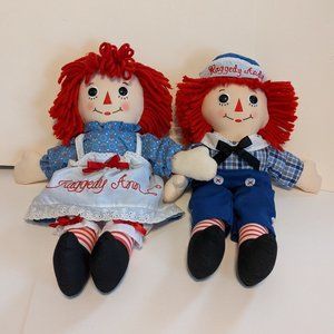 NWOT--Large 16'' Classic Raggedy Ann & Raggedy Andy Dolls, "Handmade by AURORA"